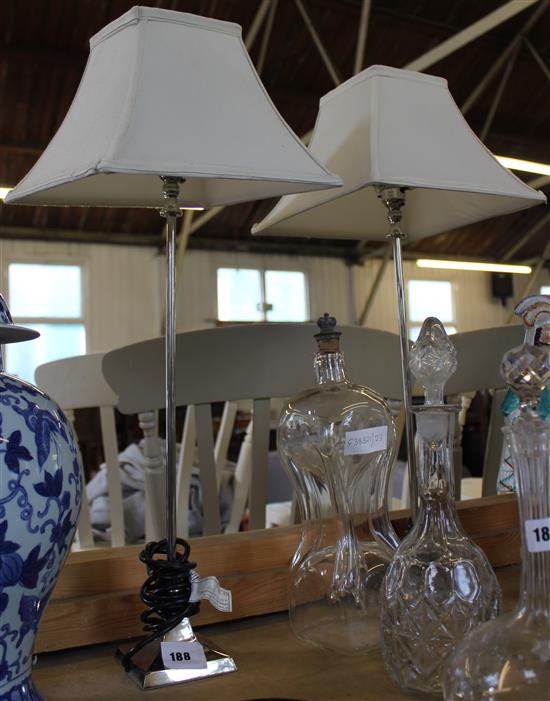 Pair of plated stemmed table lamps